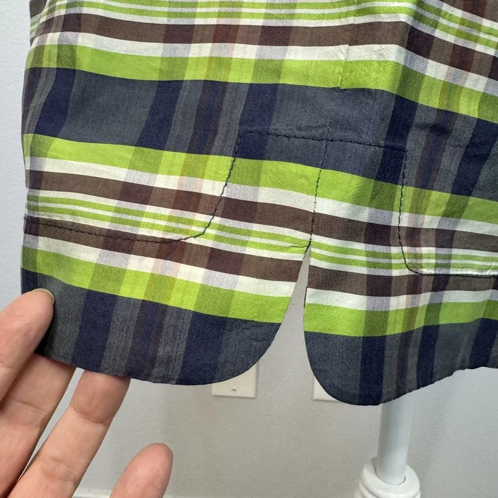 J.Crew Dress Women's Size 2 Green Plaid Off Shoulder Yarn Dyed Silk Shift - Picture 9 of 16